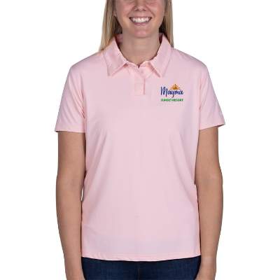 Customized pink ladies' embroidered stretch polo