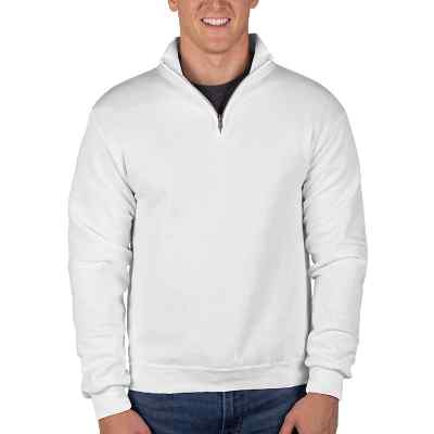 Blank white quarter-zip sweatshirt.