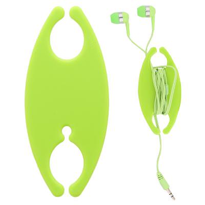 Plastic lime green earbuds with cable wrap blank.