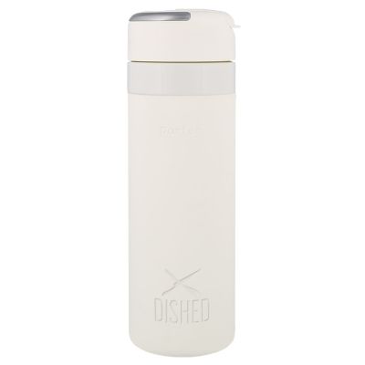 Cream stainless bottle with engraved logo.