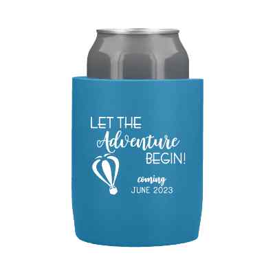 Customizable navy blue thick foam can cooler.