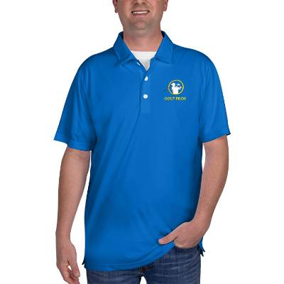 Customized blue embroidered men's golf polo