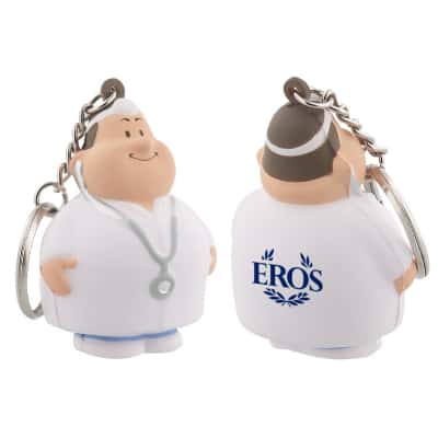 Foam doctor pete stress ball key ring with promotional brand.
