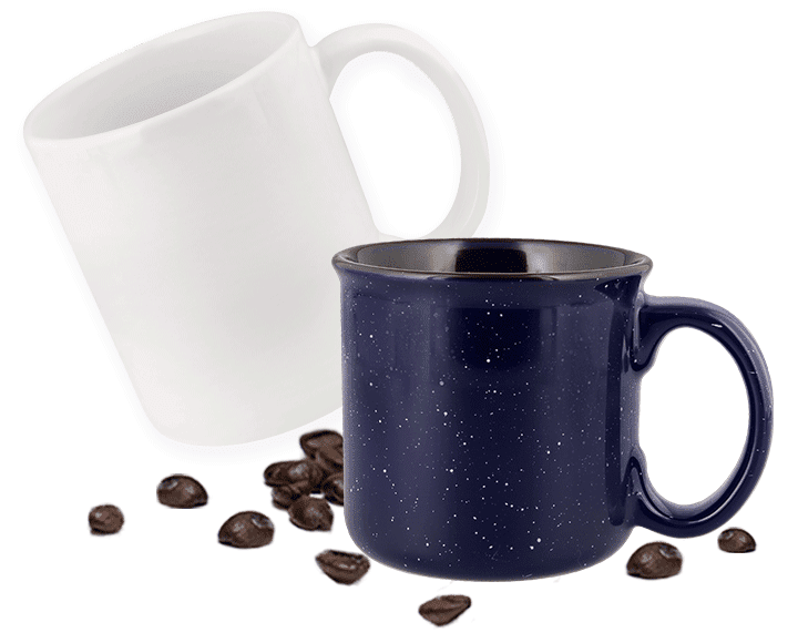 Blank mugs white ceramic mug and blank blue campfire mug