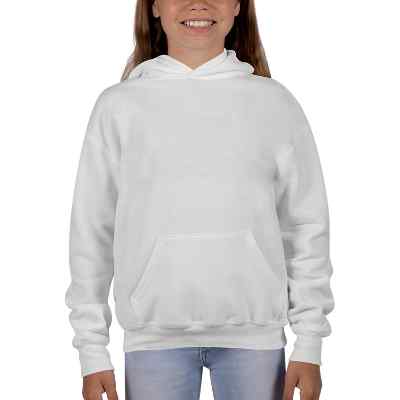 Blank white pullover hooded youth sweatshirt.