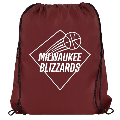 Polyester athletic yellow drawstring bag with personalized logo.