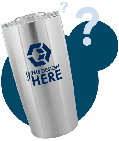 Stainless steel tumbler with blue imprint