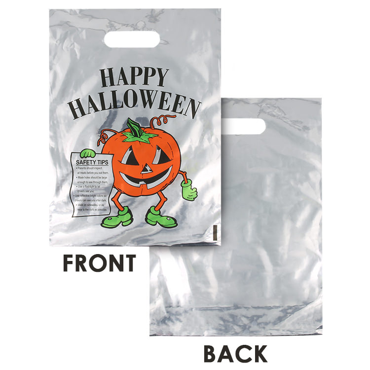 Plastic reflective pumpkin trick or treat recyclable bag blank.