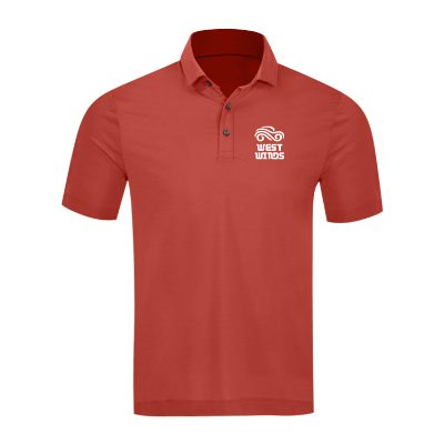 Terracotta men's polo with personalized logo.