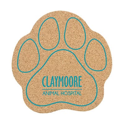 Cork 5 inches paw coaster with custom imprinted.