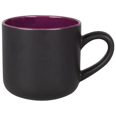 Ceramic black with purple coffee mug with c-handle blank in 15 ounces.