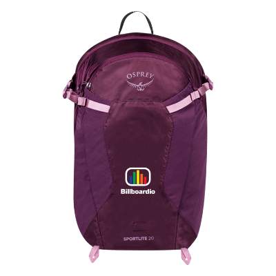 Purple recycled polyester backpack with full-color logo.