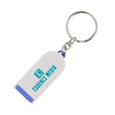 Plastic blue screen cleaner and phone stand keychain custom imprinted.