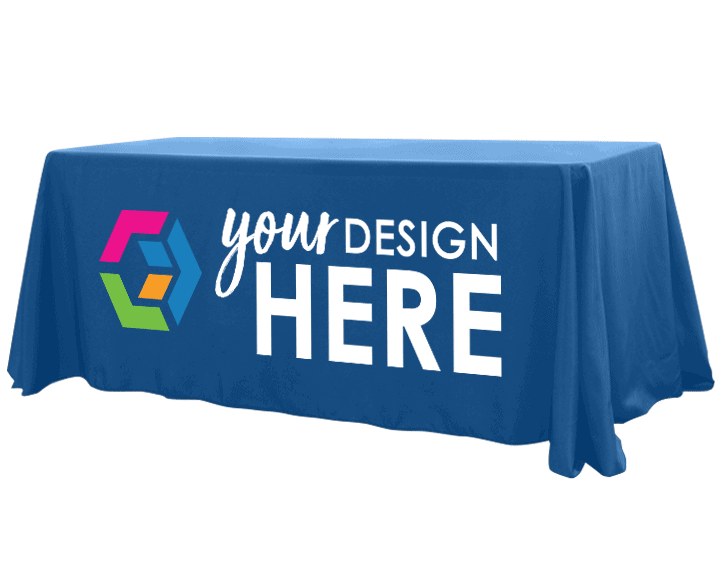 Blue table cover with full-color imprint