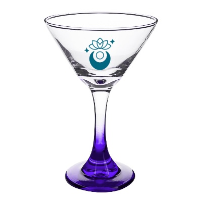 Purple martini glass with custom logo.
