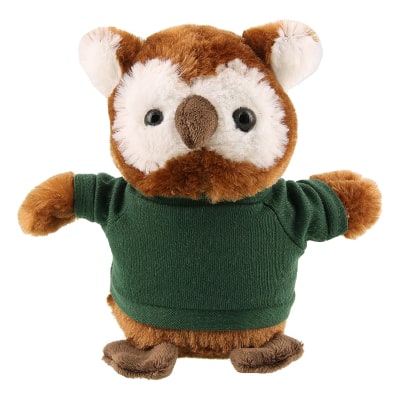 Plush and cotton owl with forest green shirt blank.