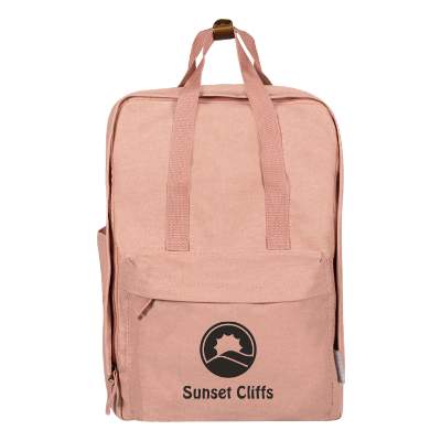 Cotton canvas pink backpack with personalized logo.
