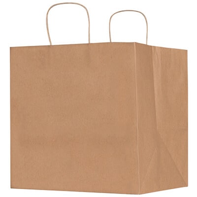 Natural Kraft paper 12 inch wide takeout bag blank.
