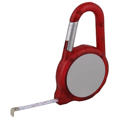 Metal and plastic translucent red with silver tape measure carabiner blank.