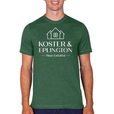 Dark green heather personalized t-shirt with logo.