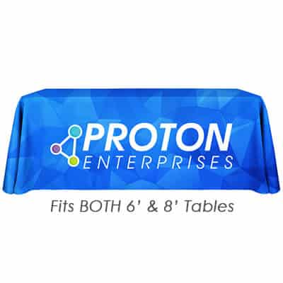 6 foot liquid repellent polyester table cover with full-color all over print.