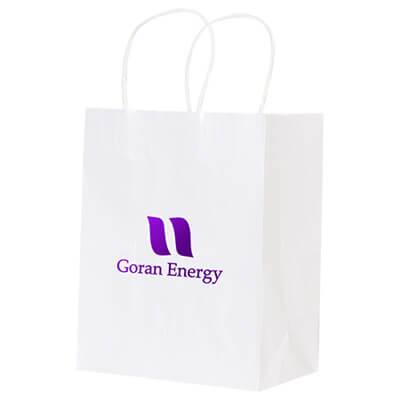 Paper gloss white rizzo recyclable foil stamped bag printed.