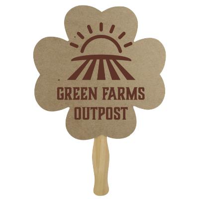 Paper brown hand fan with a custom logo.