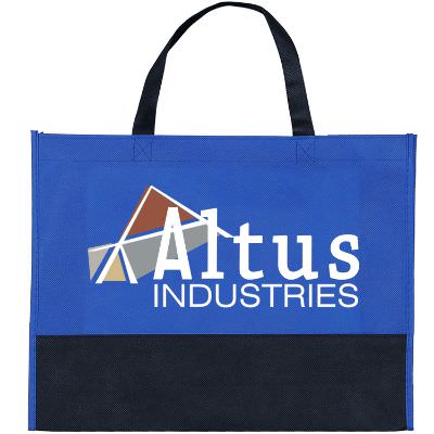Polypropylene royal blue spectrum tote with customized full color imprint.