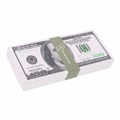 Foam money stack stress reliever with a printed logo.
