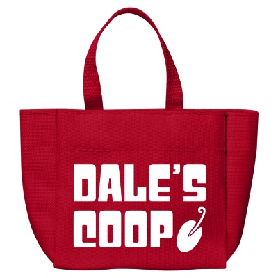 Red polyester custom sprout tote bag.