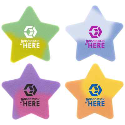 Star mood eraser with custom promotional logo.