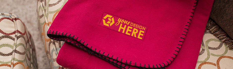 Personalized fleece blankets red fleece blanet with yellow imprint