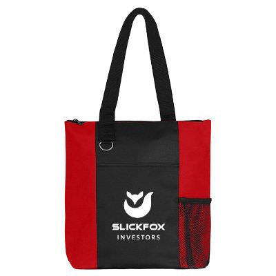 Polycanvas red infinity business tote with logo.