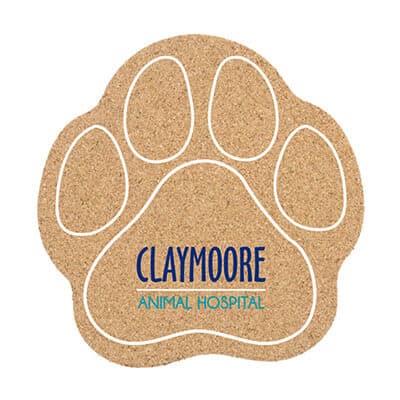 Cork 5 inches paw coaster with full coaster custom imprinted.