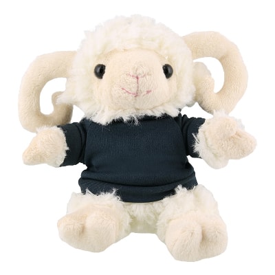 Plush and cotton ram with navy shirt blank.