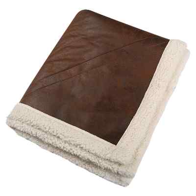 Sherpa lined brown leather blanket.