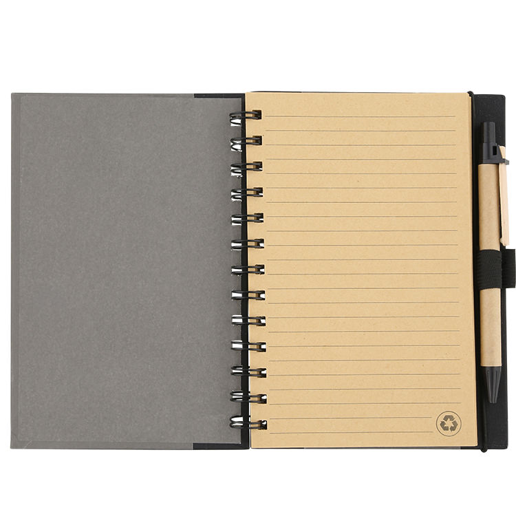 Cardboard eco notebook with pen.