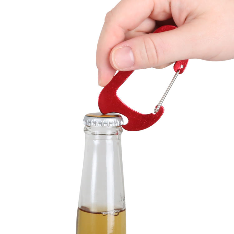 Metal carabiner bottle opener.