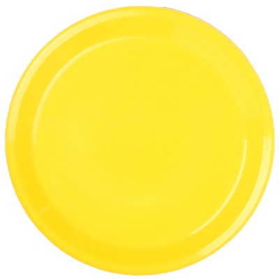 Plastic yellow high-5 inch flying disc blank.