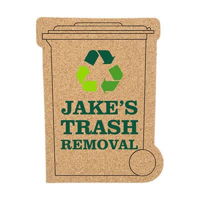 Cork recycle bin coaster with full color imprint.