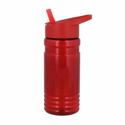 Upcycle plastic red water bottle with flip straw lid blank in 20 ounces.