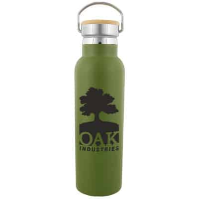 Stainless steel green water bottle with custom imprint in 21 ounces.