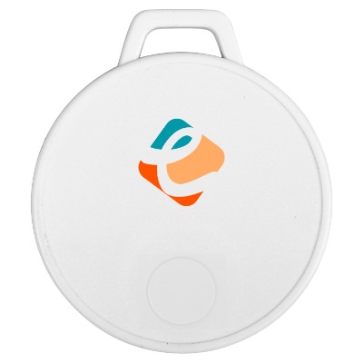 White plastic tracker with a custom logo.