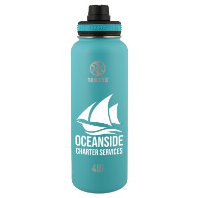 Stainless ocean blue bottle with custom logo.