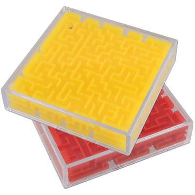 Plastic red or yellow double sided maze puzzle blank.