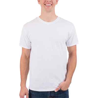 Blank white active cotton-poly t-shirt.