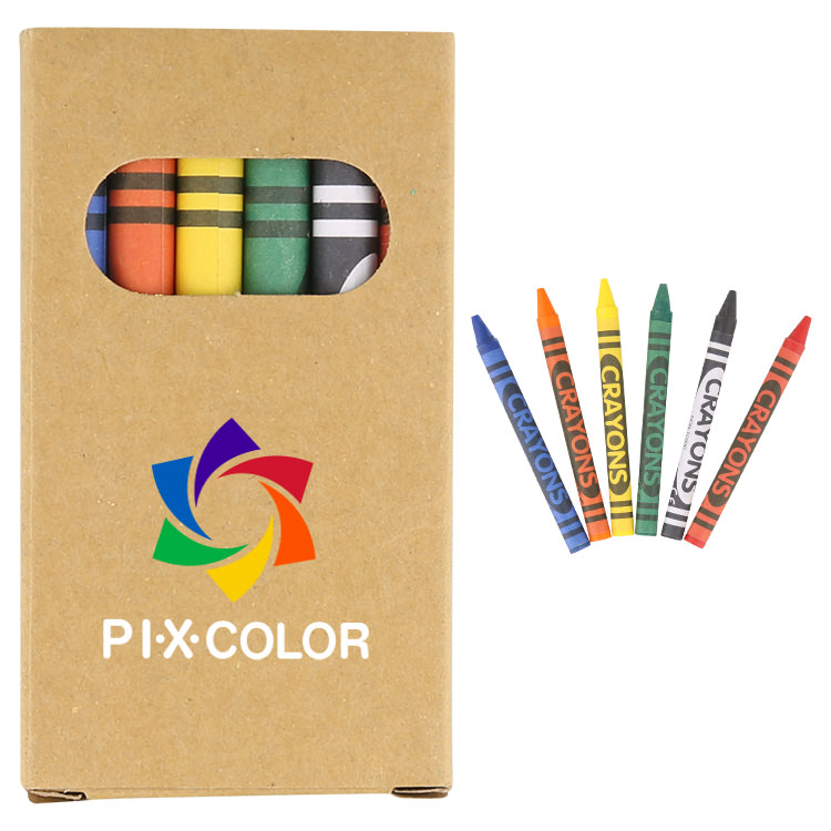 Natural six piece crayon box with full color logo.