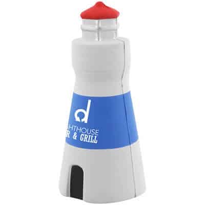 Foam lighthouse stress reliever imprinted with logo.