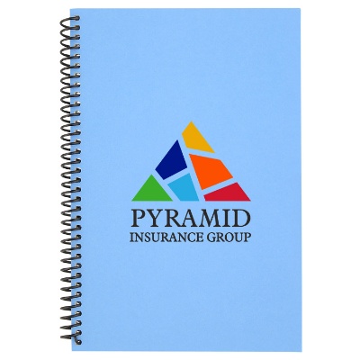 Blue recycled material notebook with full color imprint.
