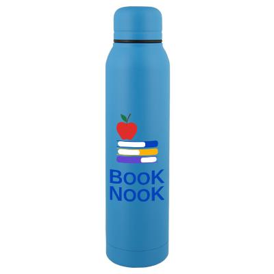 Matte aqua stainless bottle with full color imprint.